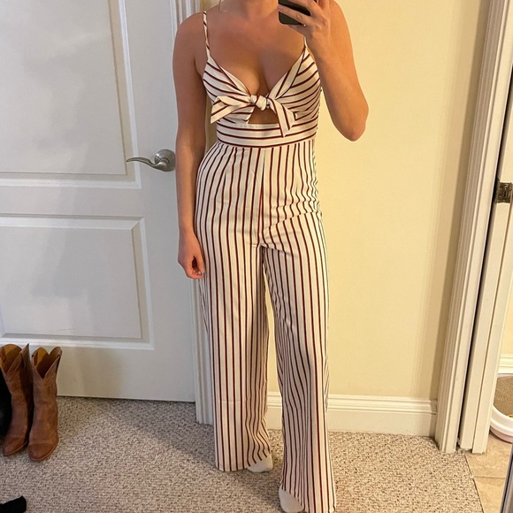 Striped front-tie jumpsuit - Picture 1 of 2